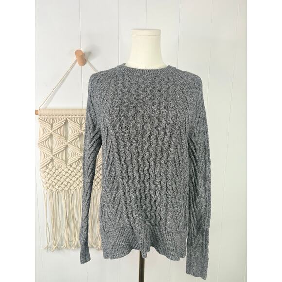 GAP Gray Wavy Cable Knit Crewneck Sweater XS - Picture 3 of 9